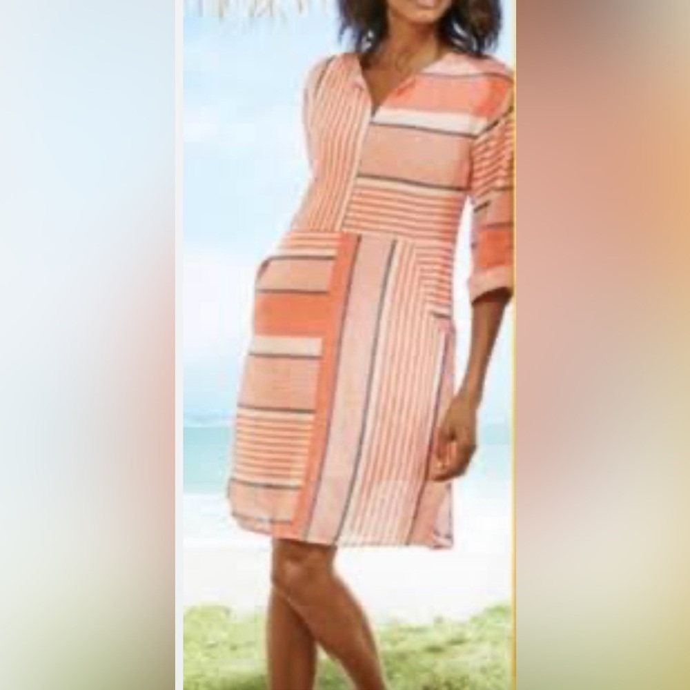 Soft Surroundings mixed stripe linen blend dress size S